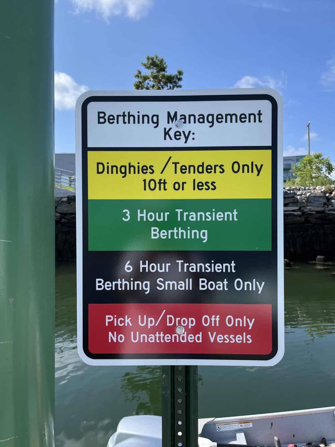 Sign describing color coded dock meanings. 