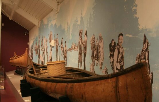 Abbe Museum exhibit of native canoe