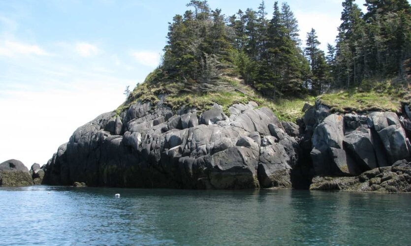 bold outcrop of Cross Island