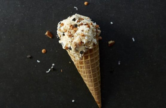 MDI Ice Cream cone lying on black slate.