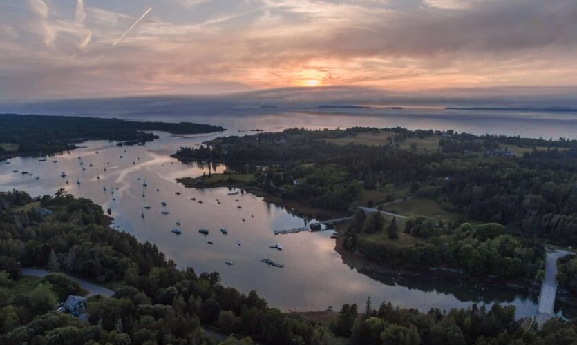 aerial view of Pulpit Harbor at dusk