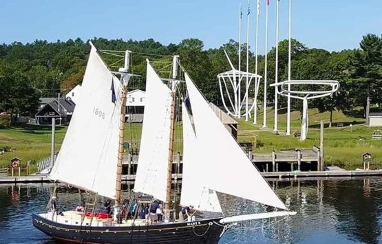Schooner with all sails set.